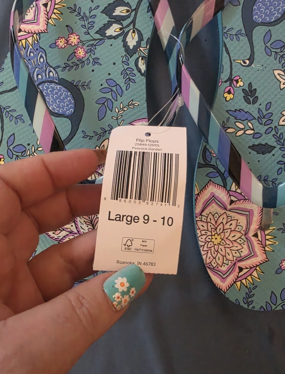 VERA BRADLEY Floral Aqua Printed Flip Flops 9/10 - Picture 5 of 6